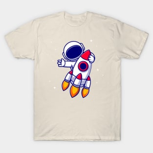 Astronaut Riding Rocket Cartoon T-Shirt